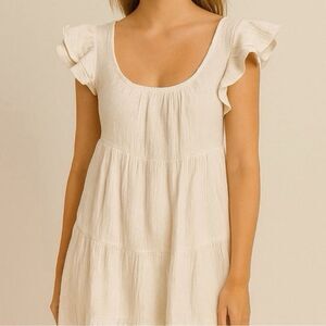 White Dainty Romantic Coquette Cottagecore Soft Girl Boho Babydoll Mini Dress